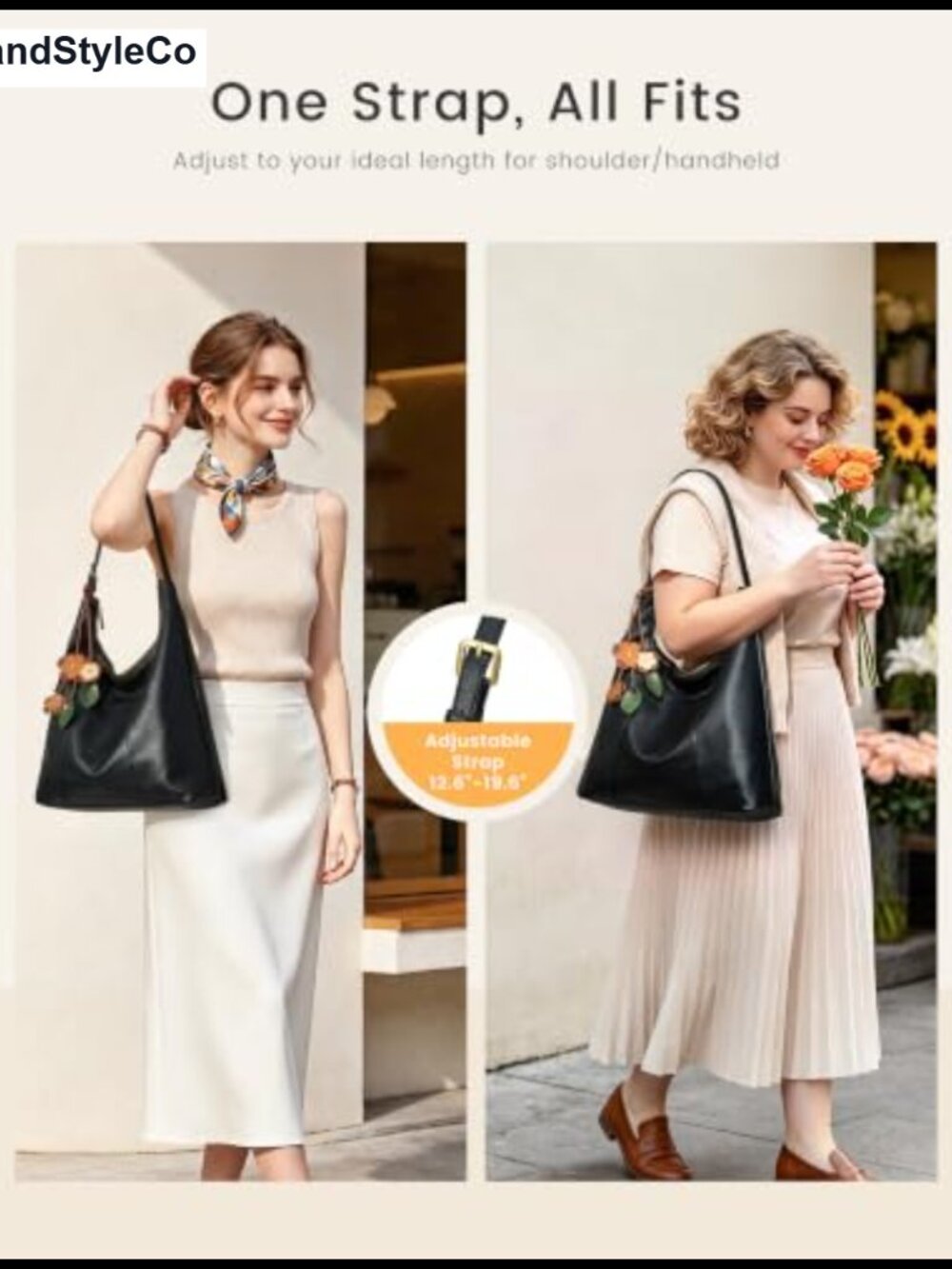 Vegan Leather Hobo Shoulder Bag Slouchy Tote with Laptop Sleeve - Picture 4 of 5